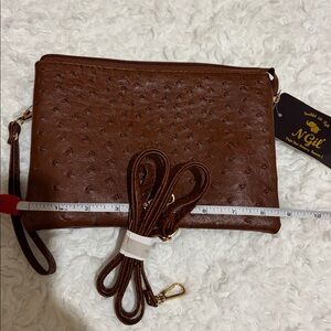 Brown Textured Wristlet Clutch